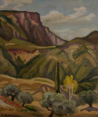 Pyrgos Area, Olive Trees and Mountains (cropped) — Oil painting, Canvas, 46.00×55.00cm — Theodoros Markellos